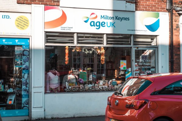 Shop front for Milton Keynes Age UK in Newport Pagnell High Street